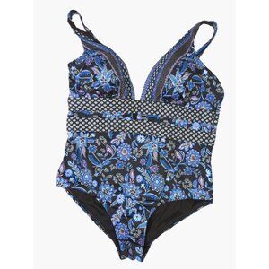 Swimsuits For All Womens Plus size 20 Plunge One Piece Swimwear Black Blue